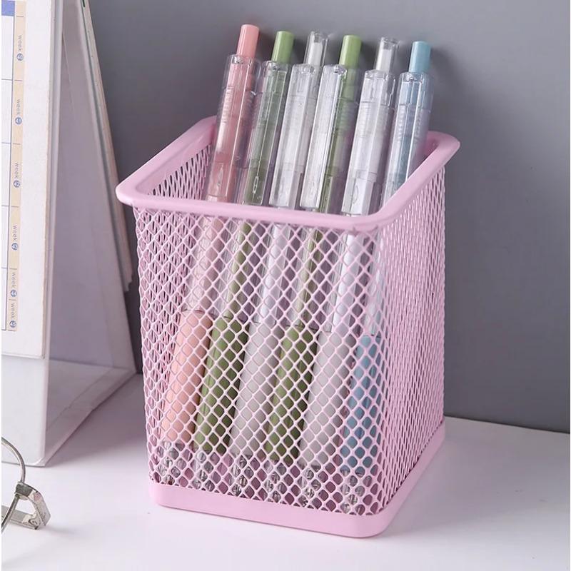 Stationery Pencil Bag Desktop Pencil Bag Creative Metal Mesh Hollow Design Student Color Pencil Large Capacity Pencil Bag
