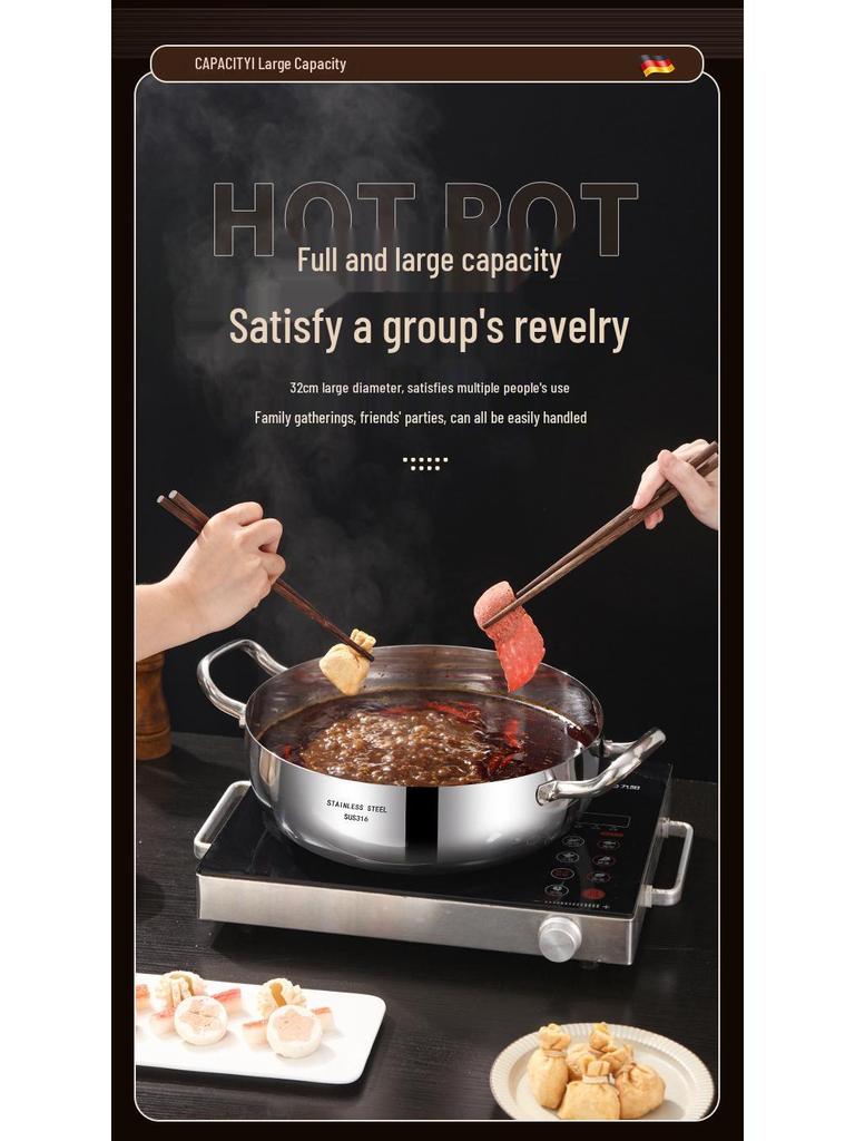 German 316 Stainless Steel Extra Thick Large Capacity Hot Pot & Steamer - Induction & Open Fire Compatible
