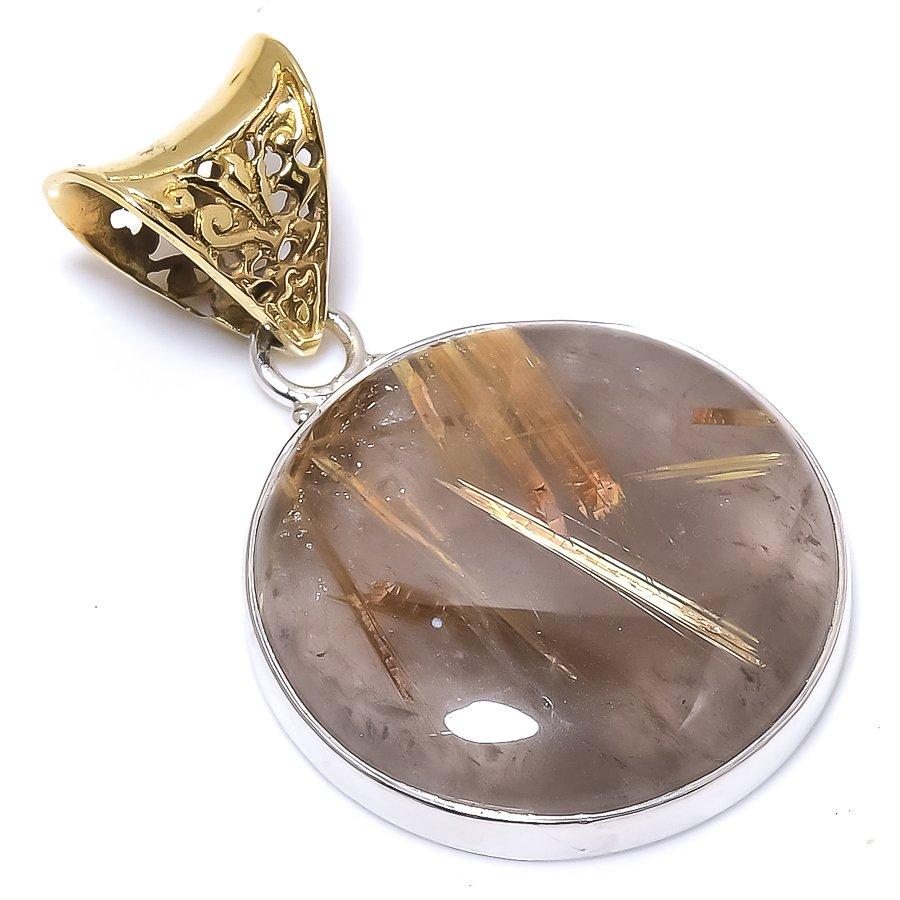 

Подвеска из натурального золотистого рутилового драгоценного камня из стерлингового серебра 925 пробы 2 дюйма y9s13