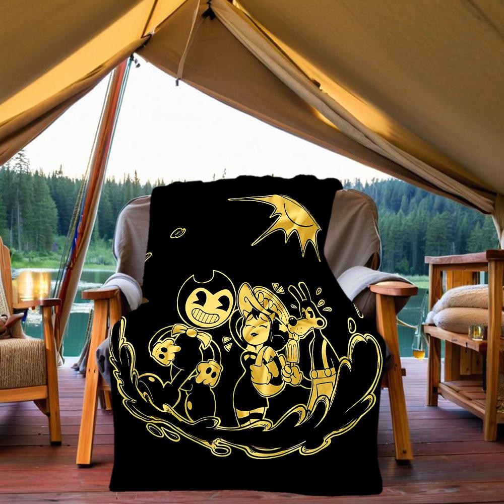 1 Stück Bendy and the Ink Machine Outdoor Flanell-Kuscheldecke - HD-Druck Leichte Weiche Warme Ganzjahresdecke für Sofa, Bett, Reisen, Camping 029