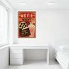Vintage Red Movie Night Metal Tin Sign with Film Reel, Clapperboard, Popcorn - Decor for Cinema Bar Man Cave Home Restaurant