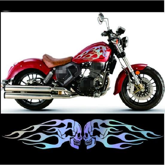2Pcs Holographic Skull Flame Motorcycle Gas Tank Decal Vinyl Sticker Universal