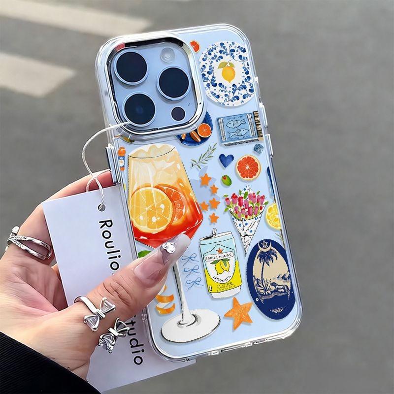 Phone Case For iPhone 11 12 13 14 15 16 17 Pro Max XS X XR 7 8 Plus 17E Air with A Summer Design Tropical Cocktail Pattern Cover