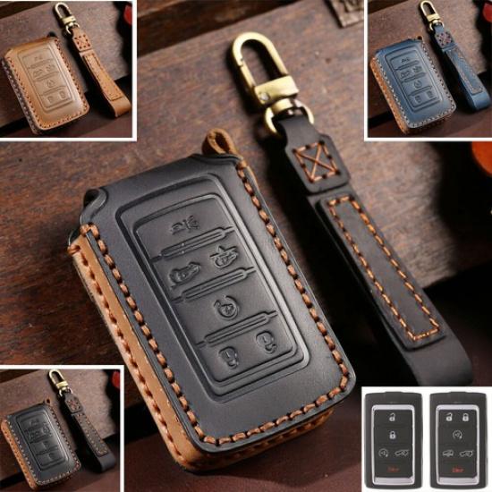 Leather Remote Key Cover Case Fob For Jeep Grand Cherokee Wagoneer 5/6 Buttons