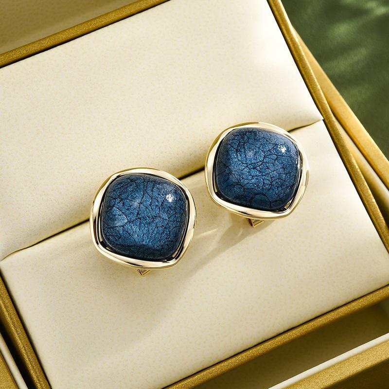 Retro Imitation Marble Square Stud Earrings Light Luxury High Sense Fashion Ear Buckle Earrings Source