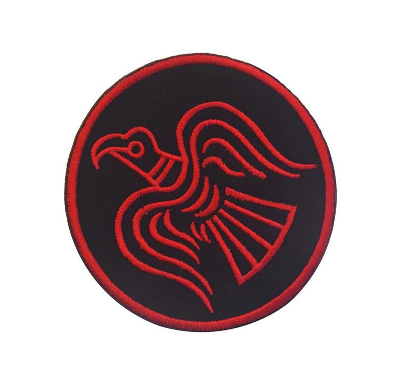 Nordic Viking Emblem Patch: Odin Knight Raven, Black/Red Rune Star.