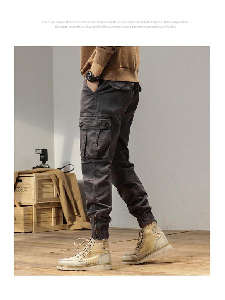 Mens High-Quality Thickened Cotton Work Pants with Multi-Pockets and Cuffed Design for Spring and Autumn