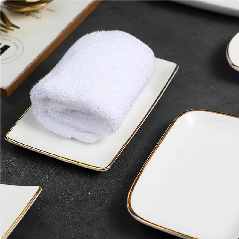 SIFAR Gold Rim Ceramic Rectangular Towel Tray