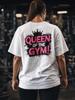 Thick Oversized White T-Shirt with QUEEN OF THE GYM Print