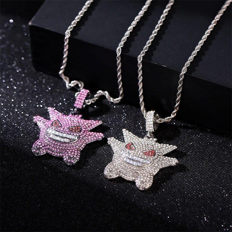 Little Devil Diamond Necklace Cute Cartoon Long Necklace - Light Luxury Trendy Couple Jewelry Accessories for Unisex