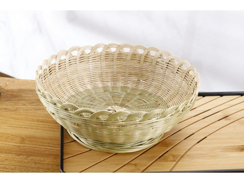 Large Bamboo Rattan High-Foot Steamed Bun & Snack Basket - Finely Woven, Multi-Purpose Household Kitchen Fruit & Vegetable Wash Basket, Round Design