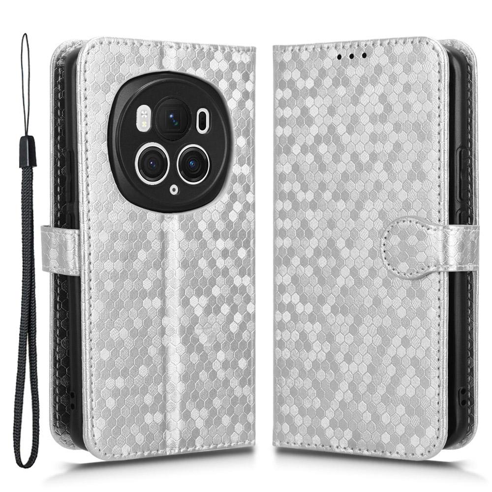 

For Honor Magic6 Pro 5G Case Dot Imprinted PU Leather Cover with Wallet Silver