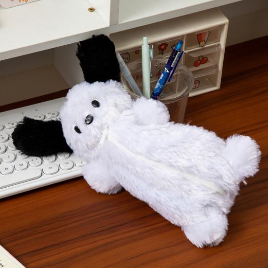 Puppy Design Pencil Case Plush Material Large Capacity Pencil Pouch Zipper Closure Cosmetics