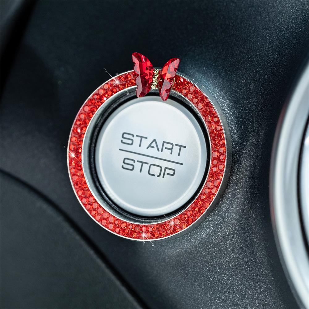 5PCS Bling Car Tire Valve Cap Clay ABS Diamond Crown Auto Wheel Caps And Rhinestone One Click Start Button Engine Decoration