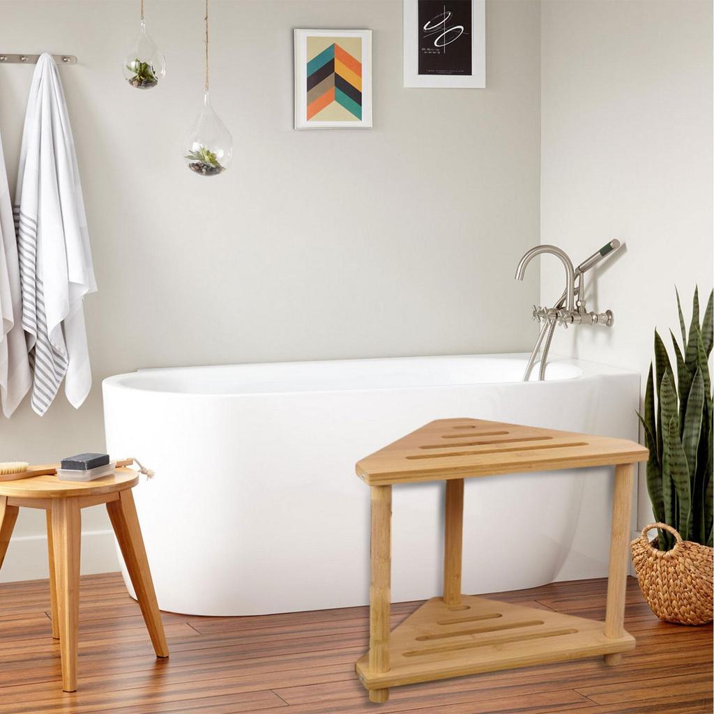 Corner Shower Stool 2 Layer Storage Shelf Foot Rest Multifunction for Home Living Room