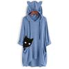 Women Casual Print Cat Ear Hooded Long Sleeves Pocket Irregular Top Blouse Shirt