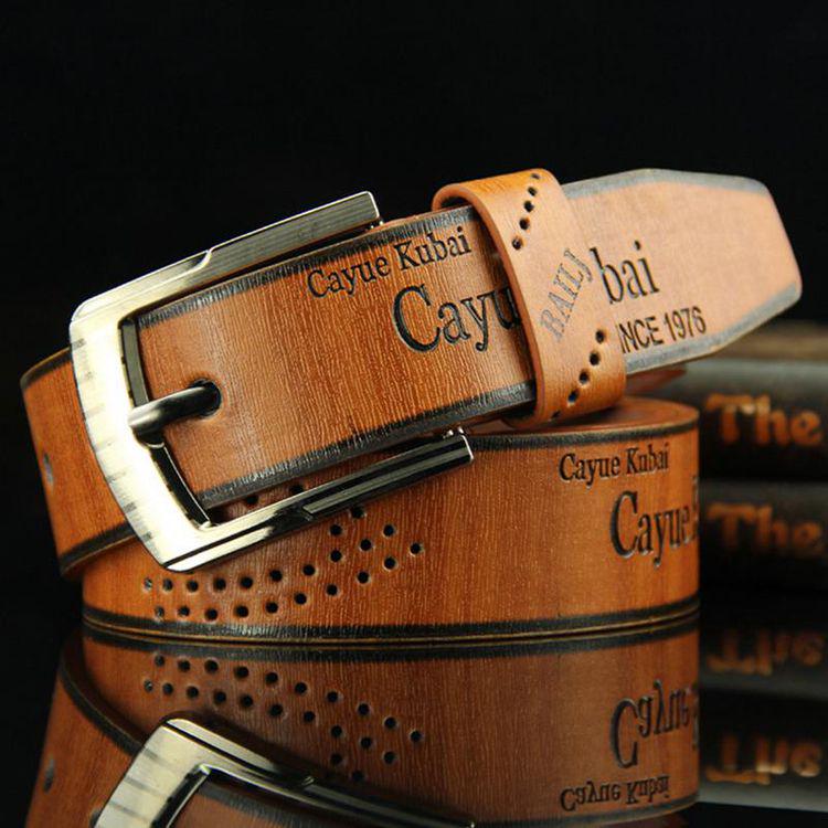 Pin Buckle Belt Clothing Accessories Men's Belt Retro Hollow Out Leather Fashion Leisure  Handmade