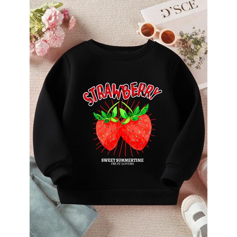 Girls' Strawberry De: A Cozy Long Sleeve Sweatshirt Featuring a Sweet Summertime Fruit Design - Soft Casual Pullover