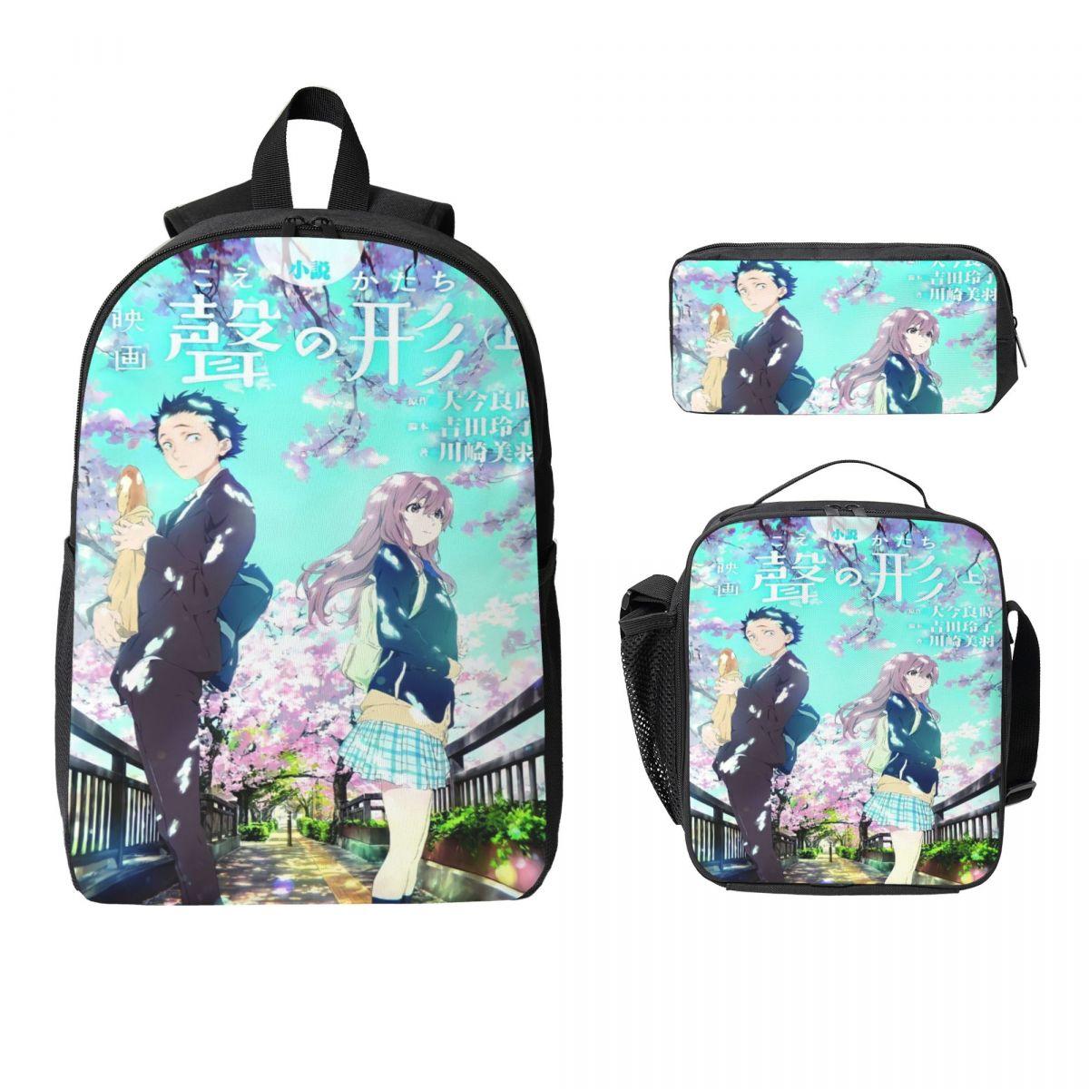 Set de 3 sacs d'école A Silent Voice pour enfants Boîtes à crayons Sacs à dos avec boîte à lunch Pour les élèves de l'école primaire Sac à dos de jour
