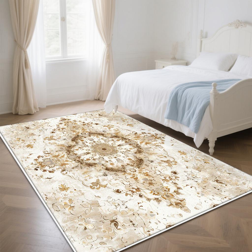White Color Persian Room Decoration Aesthetic Bedroom Carpet Bohemian Rug Non-slip Parlor Washable Coffee Tables Mat Easy Clean