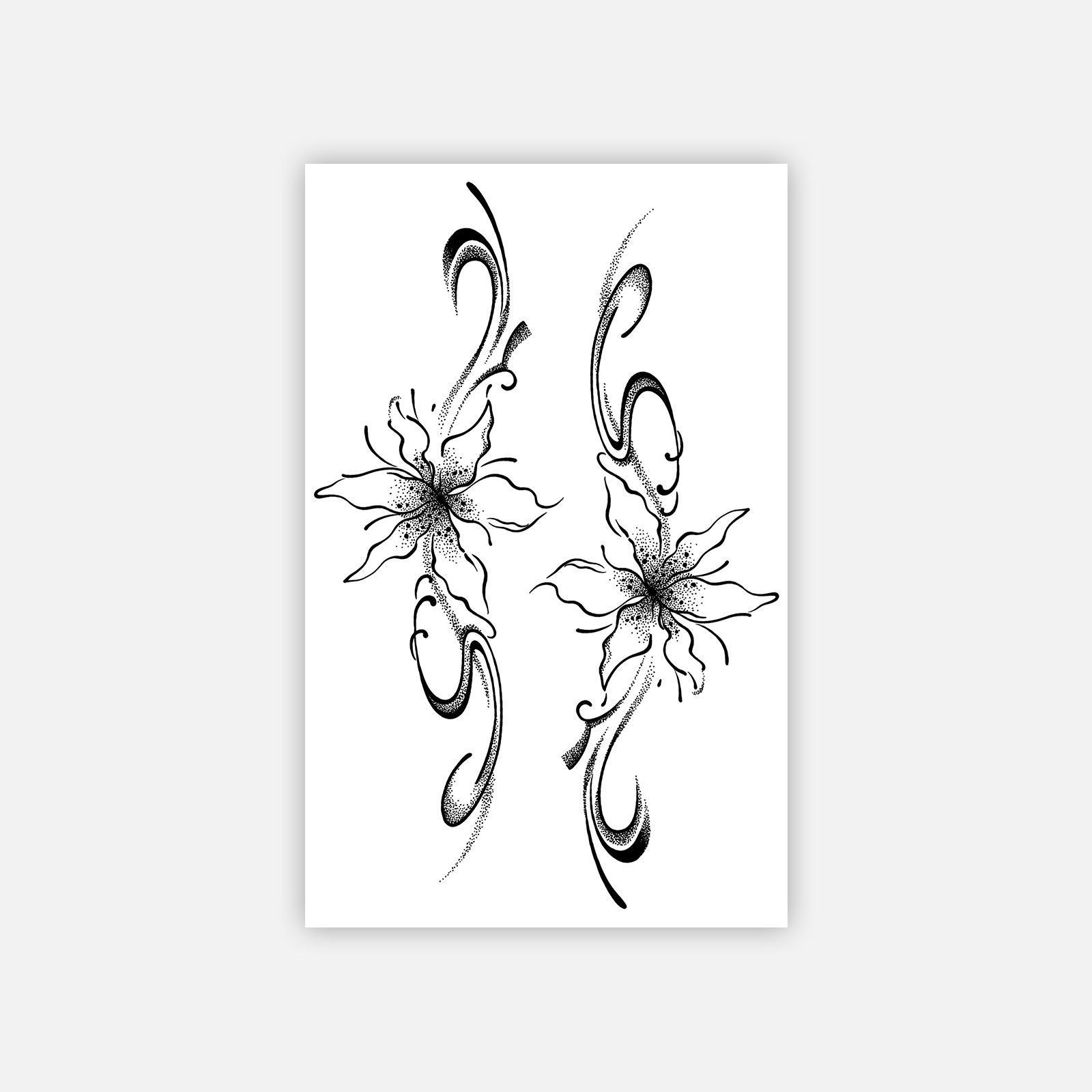 

Retro Ink And Wash Plain Flower Arm Tattoo Sticker High-End Personality Simple Tattoo Sticker 12*19