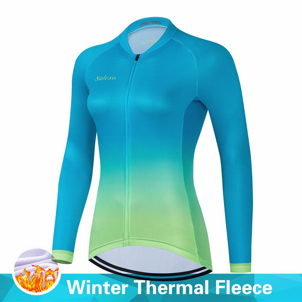 Warm 2023 Salexo Winter Thermal Fleece Cycling Clothes Women Jersey Suit Outdoor Bike MTB Clothing Bib Pants Set Ropa Ciclismo