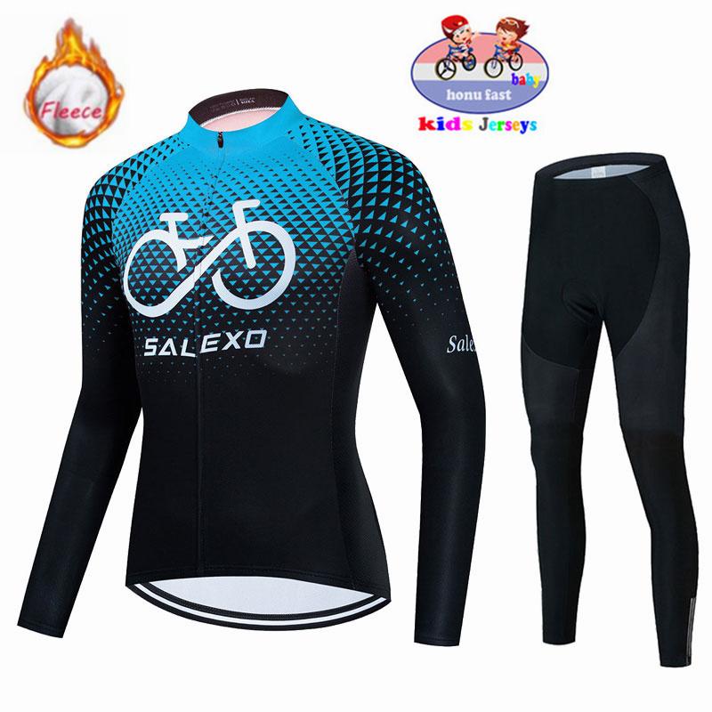 2026 Winter Velvet Warm Cycling Clothing Suit Set Fleece Children's Keep Warm Kids Jersey Bike Suit Jacket Clothes MTB Kids Cycling Trousers Equipage