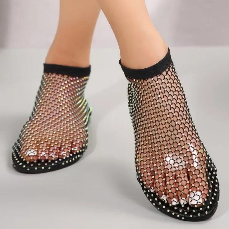 Crystal Loafers Woman Luxury Designer Mesh Flats Casual Walking Shoes 2026 Summer Shallow Dress Cool Boots Versatile Sandalias