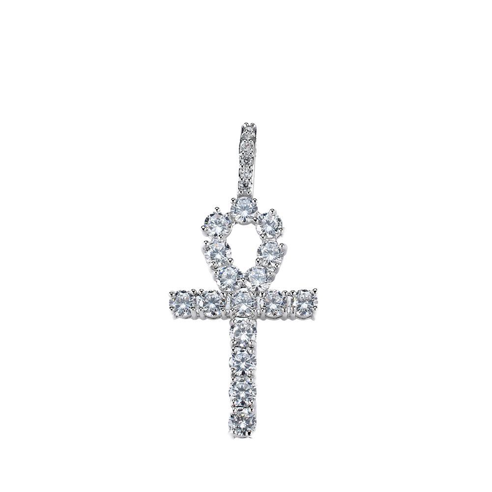 Copper European American Hip Hop Zirconia Ankh Cross Men's Necklace