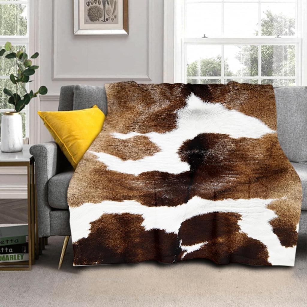Cow Skin Texture Series Digital-printed Polyester Bedroom Velvet Flannel Cover Blanket Fleece Soft Sofa Cover Blankets for Beds