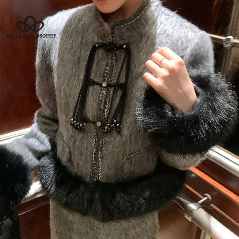 Top cu îmbinare din lână chinezească nouă, fustă pe jumătate, temperament, costum din două piese, pentru femei, toamnă și iarnă, rochie nouă