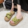 Retro One-word Platform Slippers 2025 Summer New Shoes Fashion Casual Middle Heel Women's Shoes Versatile Sandals