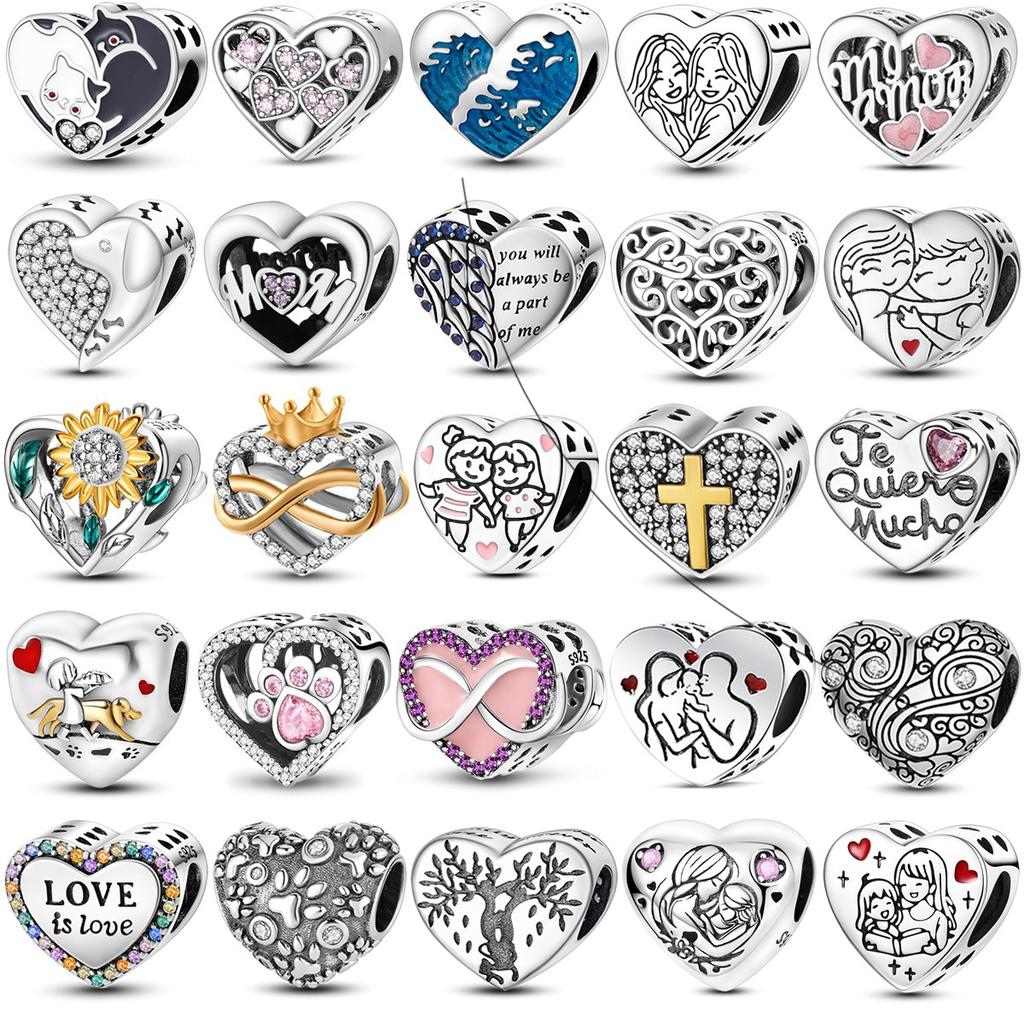 Heart Shape Copper Family Lover Affection Pendant Charm Beads Fit Original Fashion Bracelet Diy Jewelry For Women