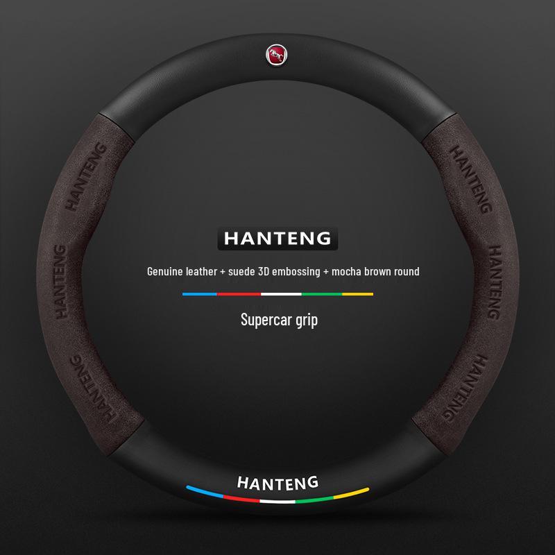Hanteng X7/X5/e+/V7/X8 Genuine Leather Suede Steering Wheel Cover - Non-Slip, Red