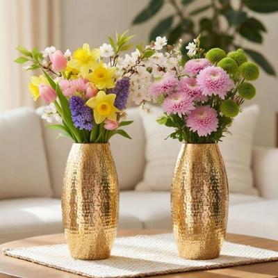 Metal Hammered Golden Vase Set of - Set of 2 | Hammered Metal Flower Vase In Golden – for Fresh or Artificial Flower Displays