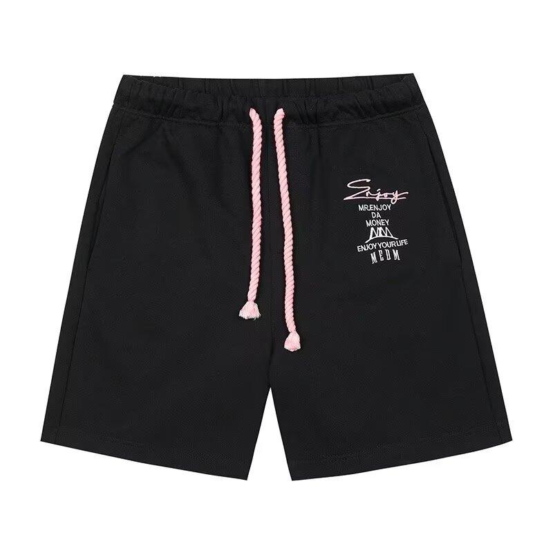 Relaxed Shorts for Men and Women In Summer Relaxed Fit High Waist Slimming Drawstring Wide-leg Sports Straight Five-point Pants M чёрный