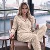 Women's Printed Pajama Set Long Sleeve V-Neck Button-Up Top and Pants with Pockets for Loungewear