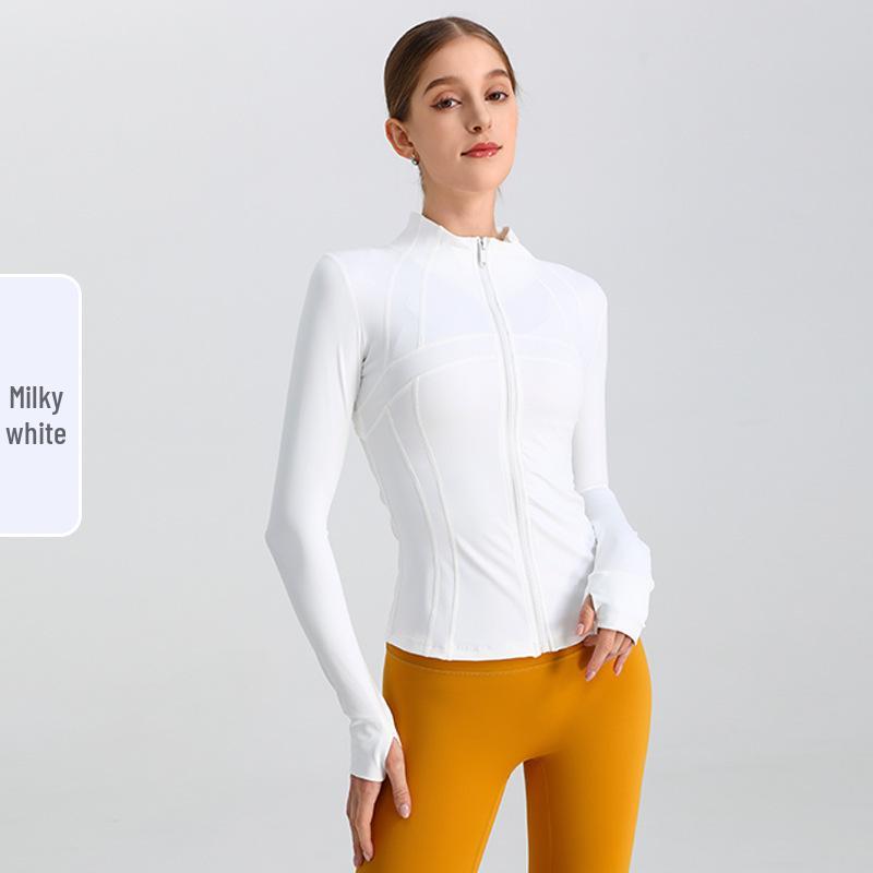 Damen Herbst/Winter Schlankmachendes Yoga-Top mit Daumenlöchern - Langarm-Sportjacke für Outdoor-Fitness