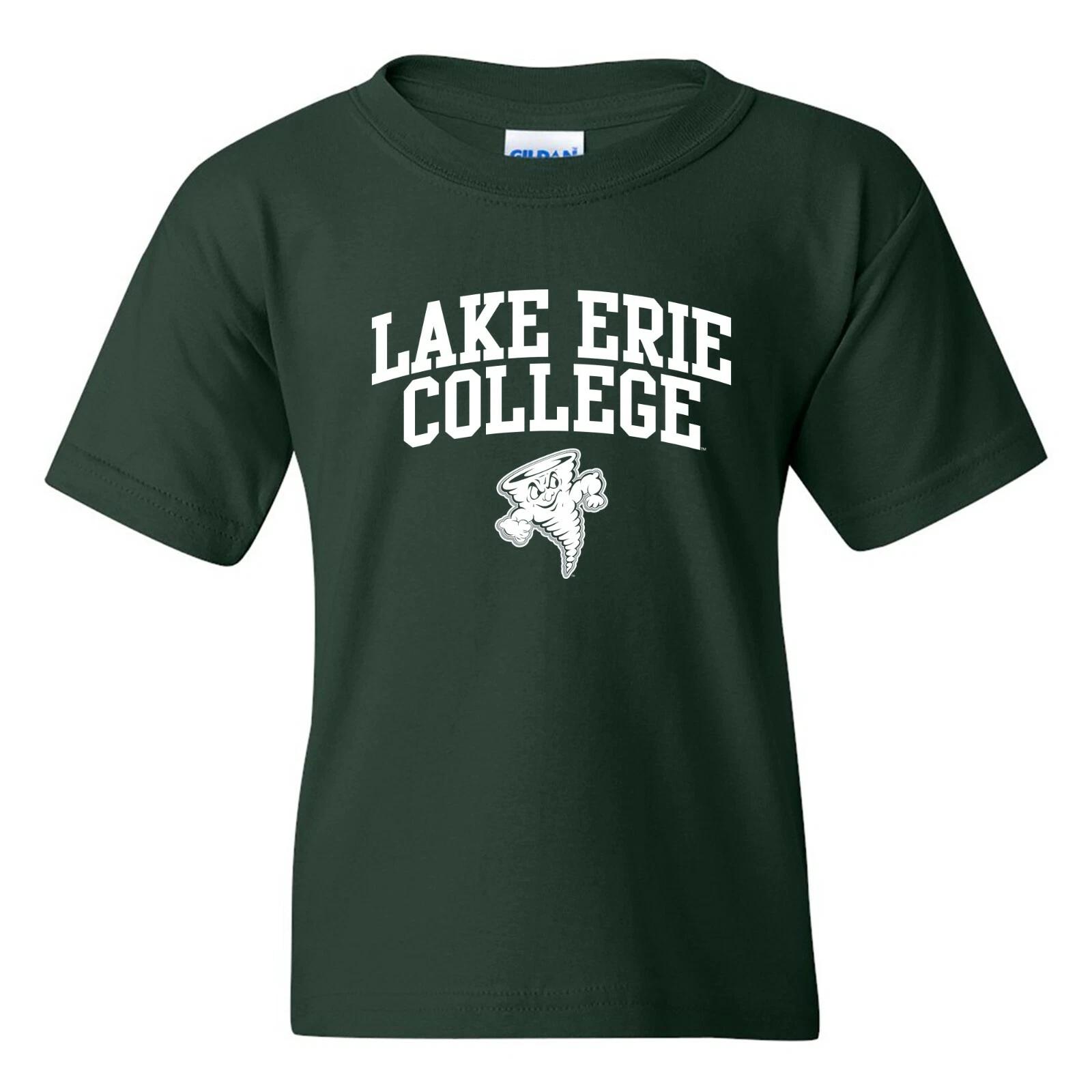 Lake Erie College Storm Arch Logo Licensed Unisex Youth T-Shirt - Forest L