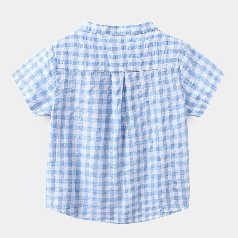 Jungen Sommer Kurzarm Kariertes Hemd Mittel- und Kleinkinder Stehkragen Lässiges Bequemes T-Shirt