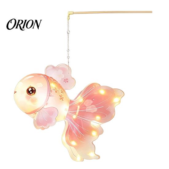 Kids Hands on Learning Toy DIY Mid Autumn Goldfish Lantern Kit for Kids, Handheld Glowing Fish Paper Lamp Festival Craft with LED Light Traditional