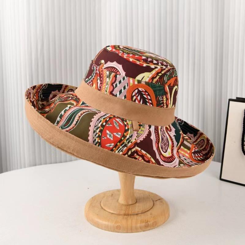 Women's Bucket Hat Spring Summer Hats For Women Ethnic Style Fisherman Cap Large Brim Sunshade Foldable Korean Casual Travel New