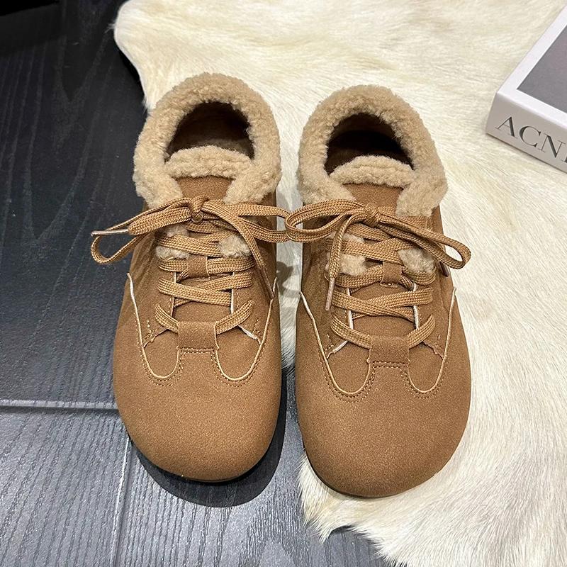 Winter New Flat Shoes Women's Round Head Suede Front Lacing Soft Sole Anti-slip Wear-resistant Short Boots