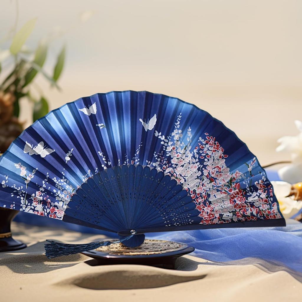 Japanese Folding Fan for men and with bamboo cherry and flower Perfect for fireworks and other Japanese A great souvenir and for both men and Blue and