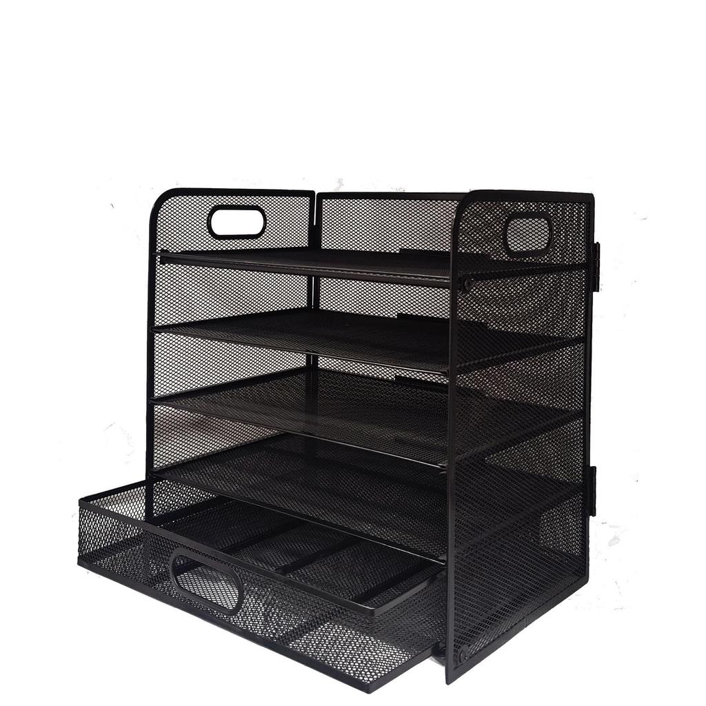 Five-Tier Metal Desktop File Holder with Drawer & Pen Holder