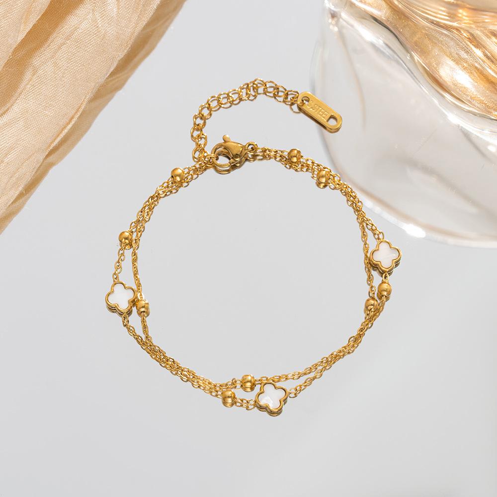 Four Leaf Clover Titanium Steel Bracelet with a Light Luxury and High-end Feel for Women, Simple and Niche, Not Fading Hand Jewelry