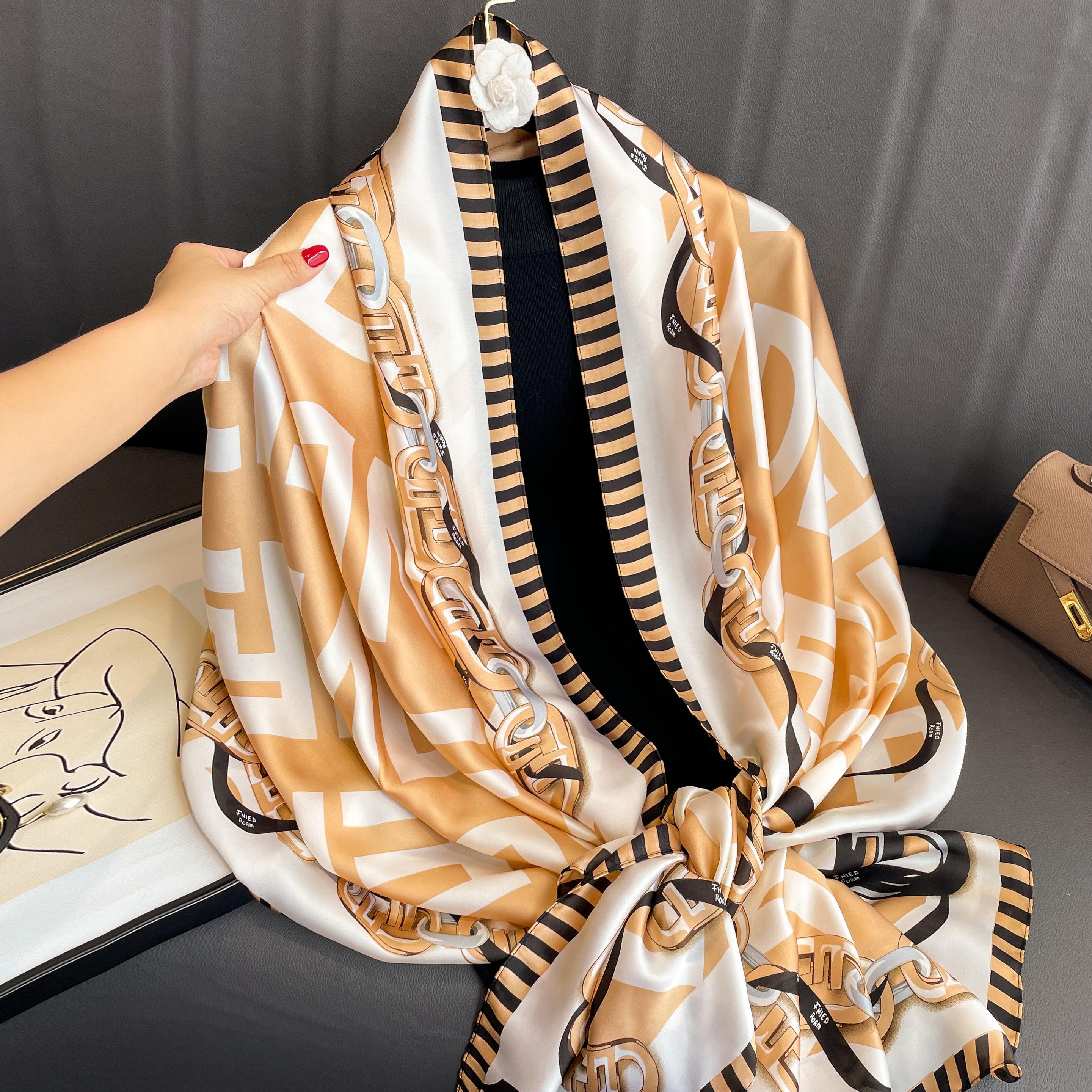 

Silk Scarf Female Fashion Simulation Silk Temperament Beach Scarf Female New Scarf Scarf Dual Purpose Shawl Overlay 180X90CM