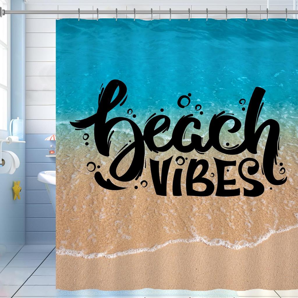 Purple Sunrise Beach Shower Curtain Coastal Shell Shower Curtain Suitable For Bathroom Waterproof Fabric Bathroom Curtain With Hook