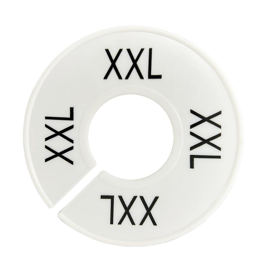 White Double-Sided Round Plastic Clothing Size Dividers with Printed Design for Closet Organization