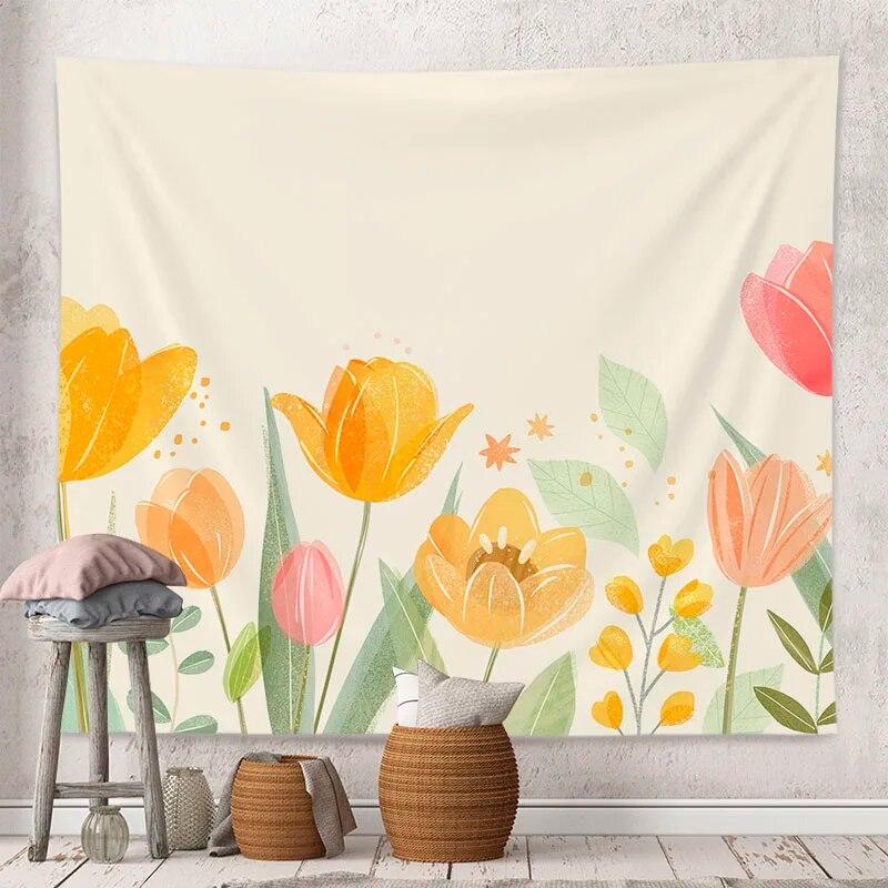 Decorative Tapestry Tulip Flowers Background Home Decoration Living Room Art Wall Covering